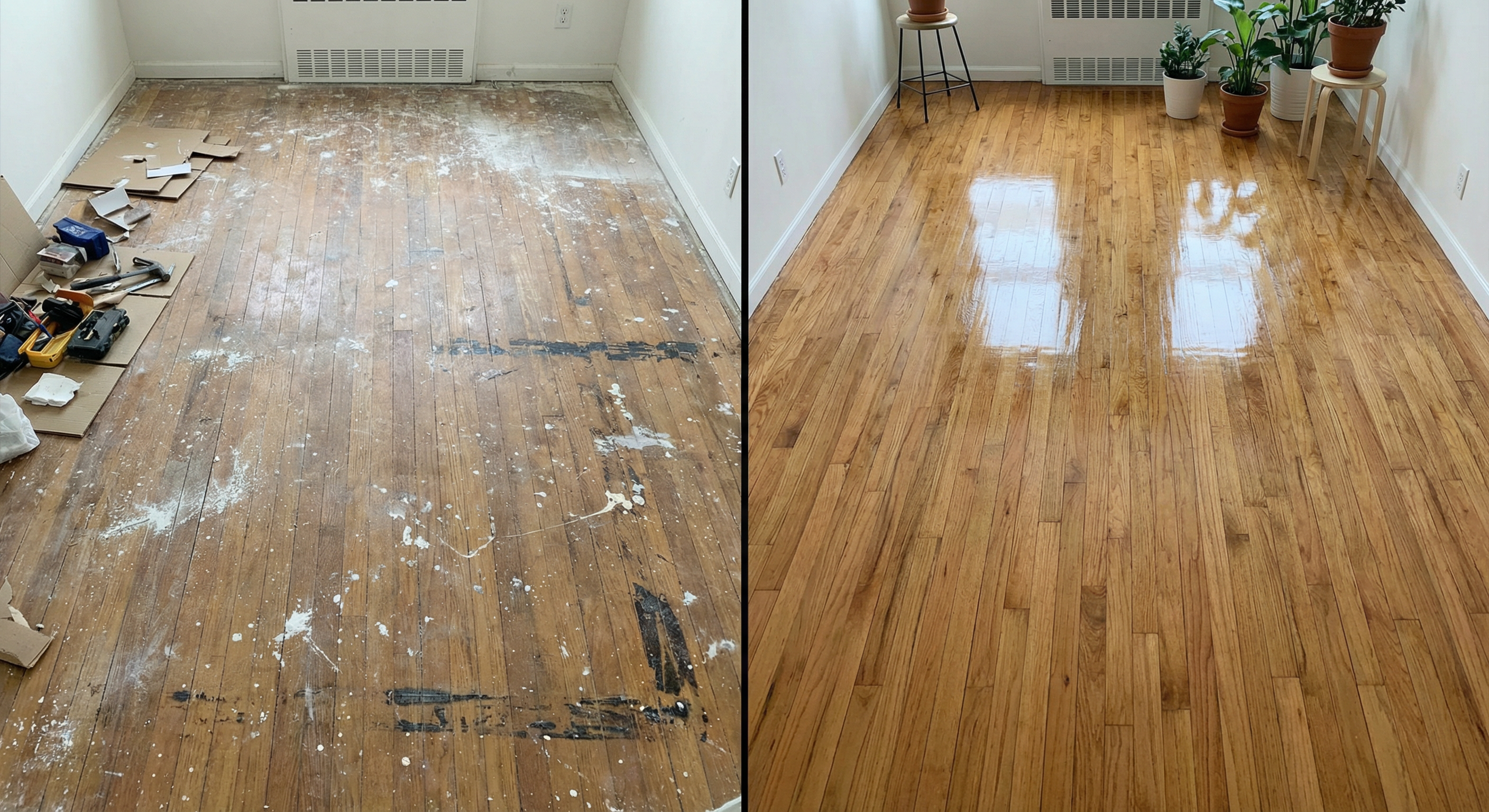 לפני ואחרי פוליש לרצפות - ההבדל ברור